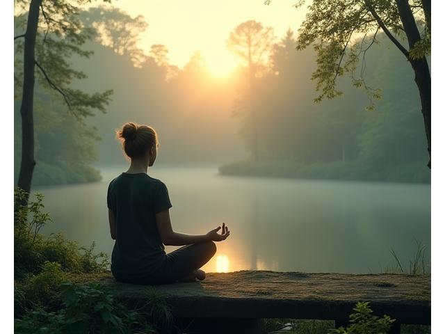 Person meditating peacefully outdoors in a forest